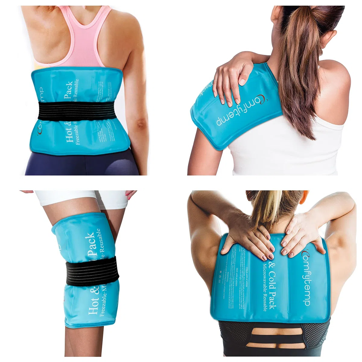 Comfytemp Poche de Glace Réutilisable 27x37cm, Lot de Gel avec Sangle pour Soulager la Douleur, Épaules, Genou, Pied, Coude, Compresses Chaudes et Froides pour Entorses, Gonflements, Ecchymoses
