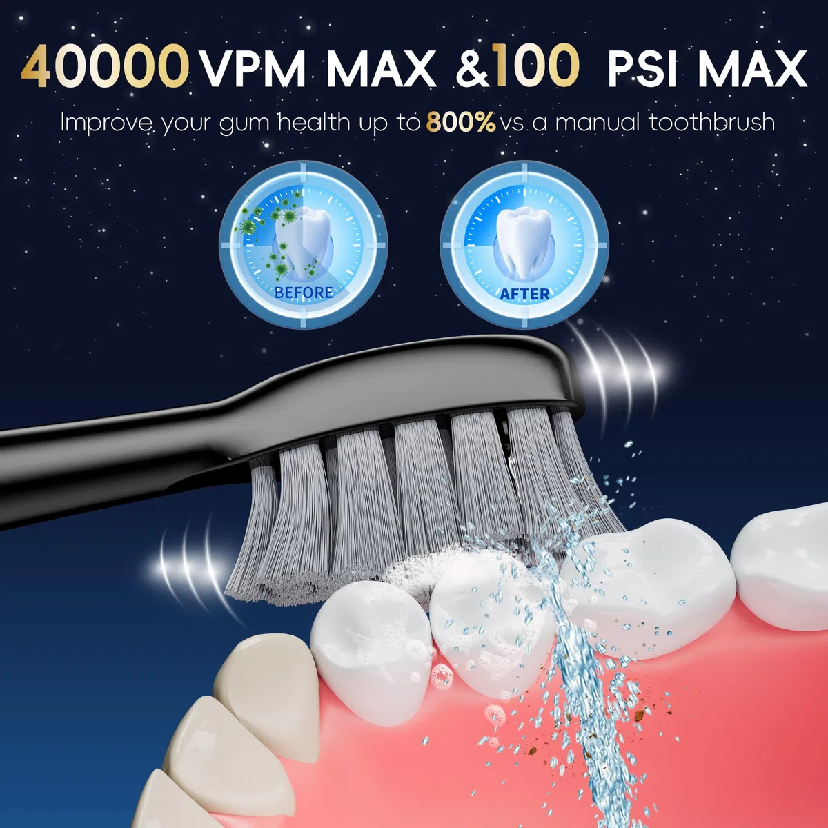 Brosse à dents électrique avec hydropulseur combiné, brosse à dents sonique 3 en 1 et hydropulseur dentaire pour le nettoyage des dents, soins des gencives, appareils dentaires, ponts, adultes, 5