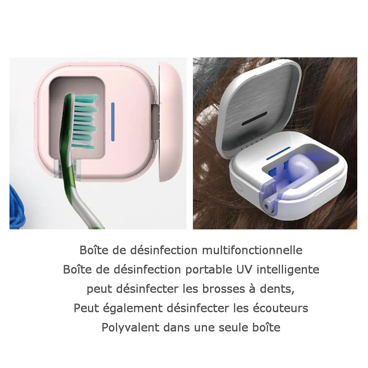Boîte de désinfection de brosse à dents ultraviolette portable multifonctionnelle UV-C, désinfection des écouteurs + smart + montage mural, chargement USB, brosse à dents universelle (A)