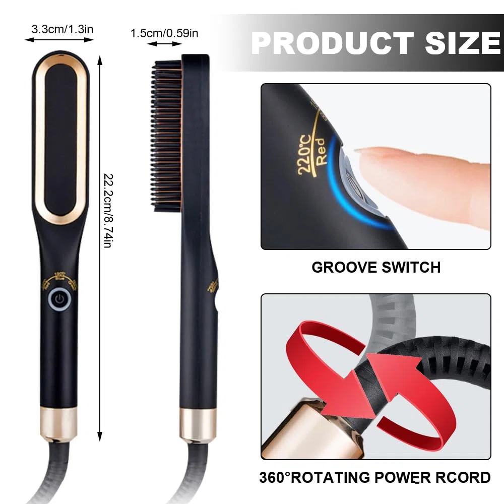 Lisseur Barbe Homme, électrique Brosse Lissante pour Cheveux, Lisseur a Barbe Homme avec 3 Réglages de Température, Chauffage Rapide, Brosse Lissante Ionique pour Stylisation et Soin de Barb