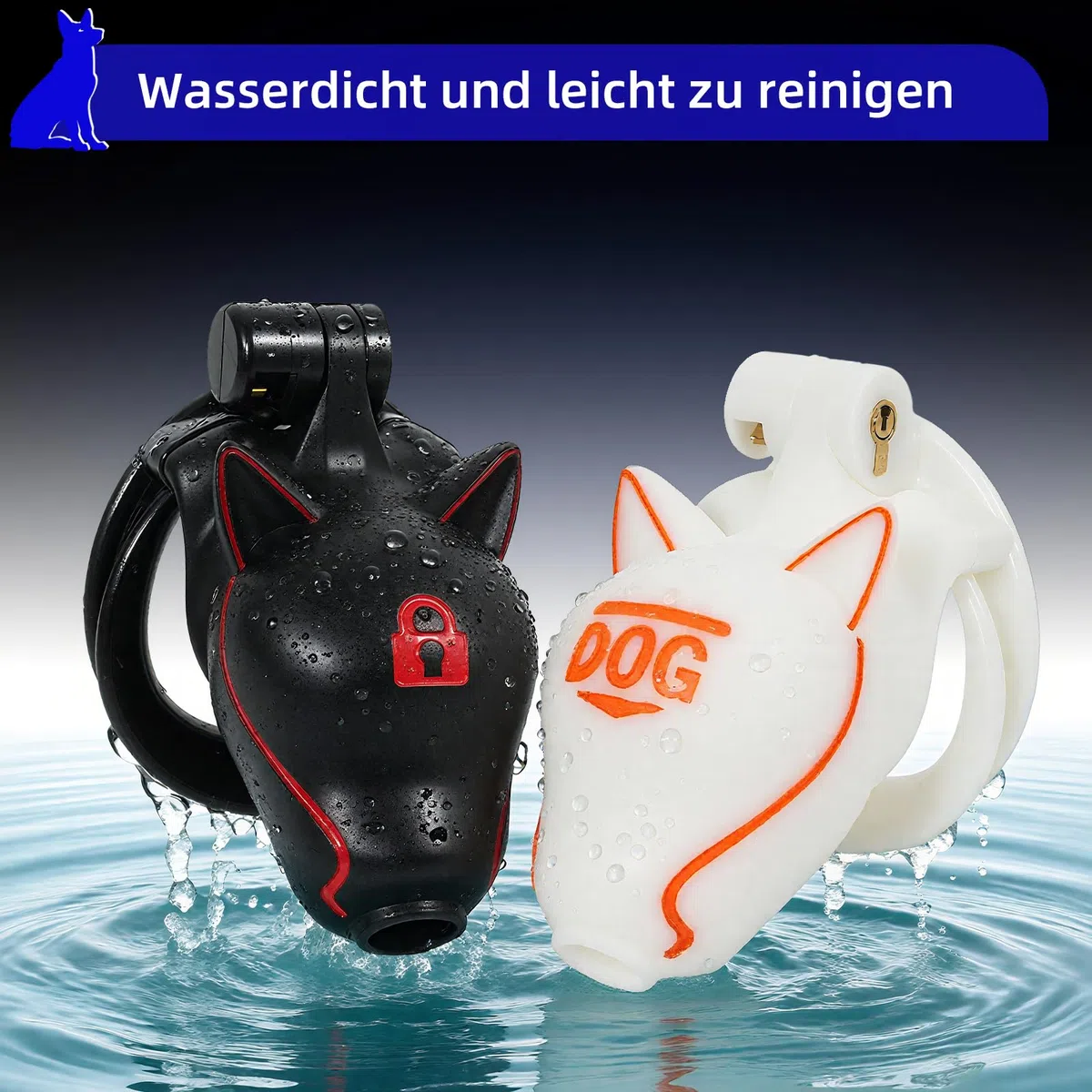 Cage de Chasteté pour Pénis à Tête de Chien Sex Toýs Homme Cage Chastetée avec 4 Anneaux Larges Chastity Cage avec Serrure Cachée et 2 Clés Ceinture de Chasteté pour le Bondage du Pénis (Black,B)