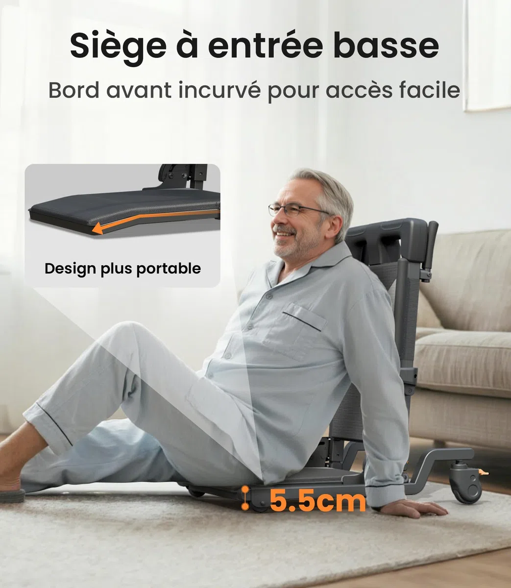 VOCIC AX35 Aide au relevage avec Transfert, roulettes et Freins | Senior domicile, aide après chute, lève-personne transfert, lit canapé fauteuil roulant, 4 roues avec freins compact 160KG