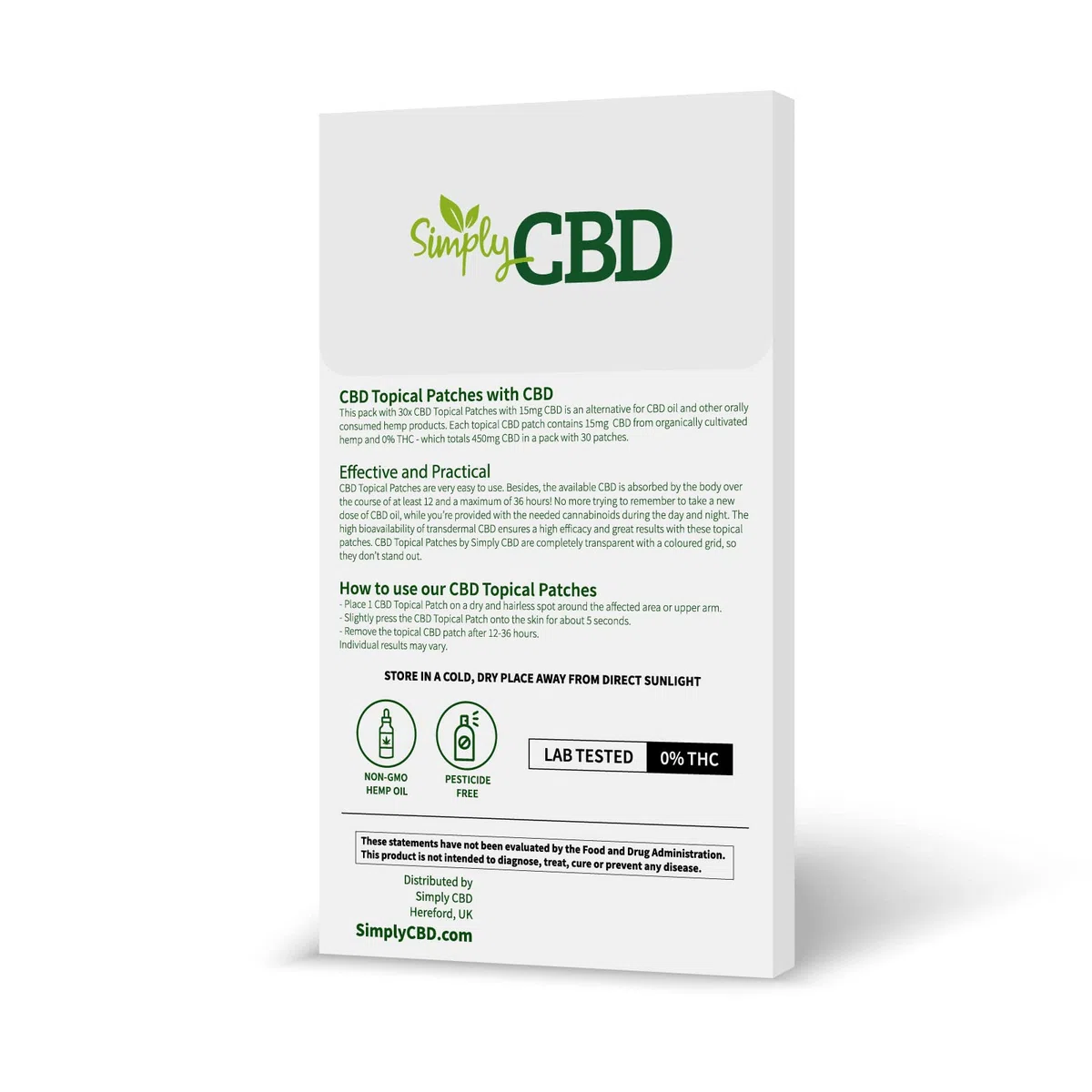 Simply CBD Patchs - 30 patchs topiques CBD - 15 mg par patch - Blanc
