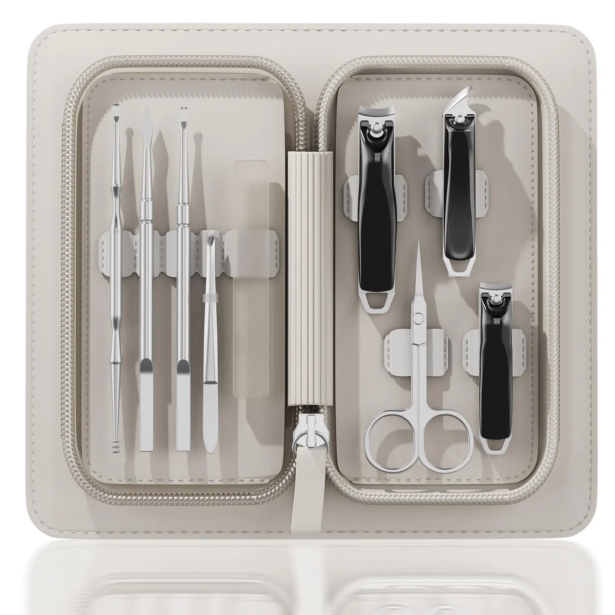 Ensemble coupe-ongles Pince à épiler Ciseaux Manucure Kit de toilettage 9 en 1 avec étui en cuir à fermeture éclair