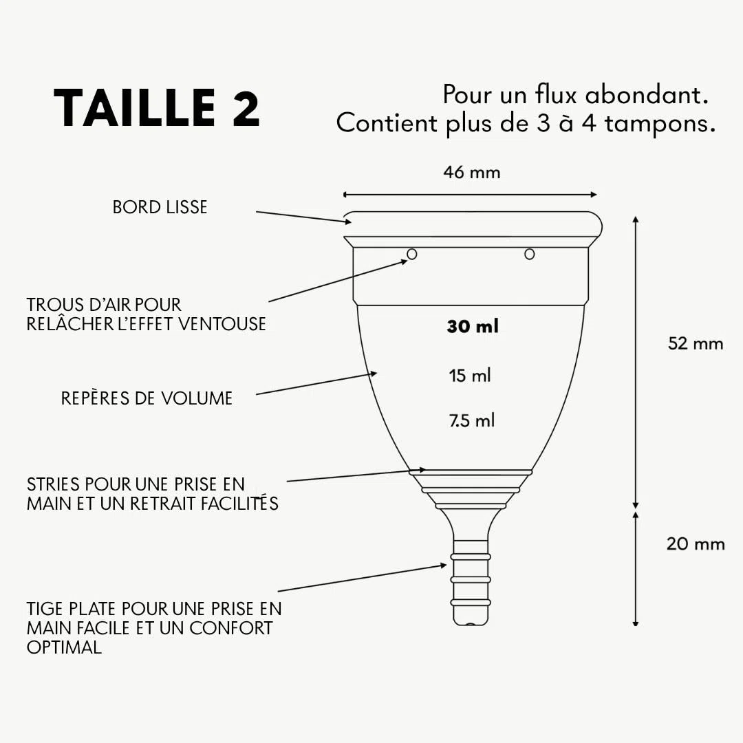 Lunette Coupe Menstruelle en Silicone Médical, Taille 2 Orange | Silicone médical 100 %, jusqu’à 12 h de protection, réutilisable, sans BPA, fabriquée en Finlande
