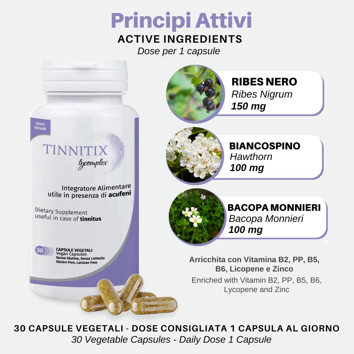 Tinnitix Lycomplex Complément alimentaire en cas d'acouphènes ou tinnitus (bourdonnement des oreilles) | Action relaxante et antioxydante