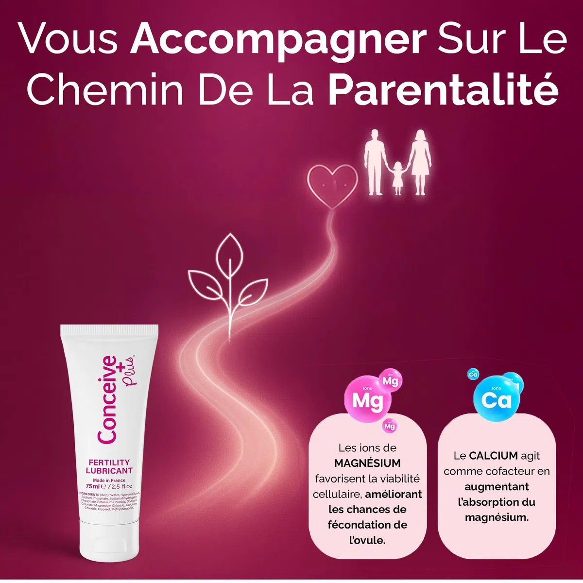 Conceive Plus Lubrifiant de fertilité 75ml – Formule calcium et magnésium – pH équilibré et isotonique – Compatible fertilité – Aide à créer un environnement favorable – Tube pratique et hygiénique