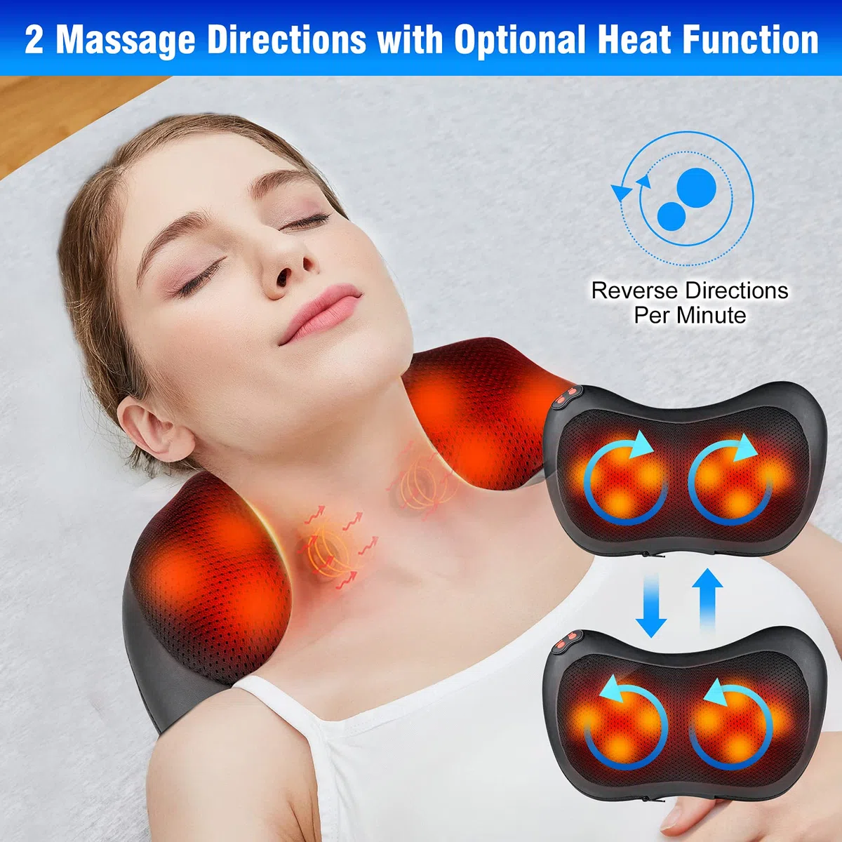 Coussin de Massage avec 8 Nœuds, Masseur Shiatsu Électrique avec Chauffage, 3 Vitesses, Minuterie 15 Min, pour Cou, Dos, Épaules, Pieds, Mollets, Jambes – À Utiliser au Bureau, à la Maison ou en Voitu