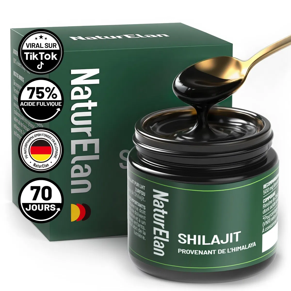Shilajit Pure Himalaya - 75% d'acide fulvique hautement dosé - 35g avec acide humique naturel et minéraux, approvisionnement pour 70 jours, végétalien et sans additifs, produit en Allemagne