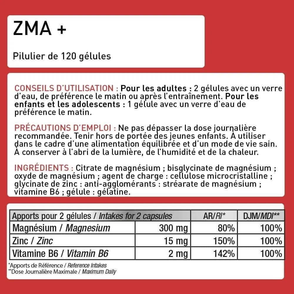 ZMA+ - Complément Hautement Dosé en Zinc Magnésium et Vitamine B6 - Métabolisme Energétique, Synthèse Protéique, Taux de Testostérone - Programme 60J - Eric Favre