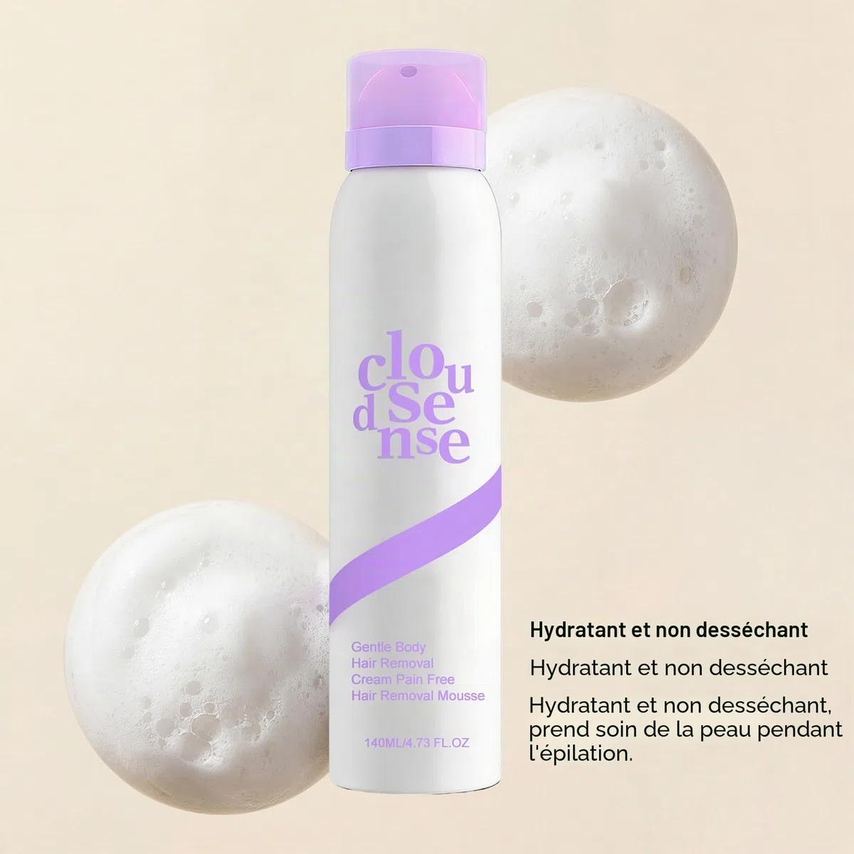 Smooth Hair Removal Mousse, Cloud Sense Silky Hair Spray Foam Remover Underarm Arm Back Chest and Legs Suitable All Skin Types, Pain Free Hairs Removal Cream Moisturizing and Hydrating (1pcs)