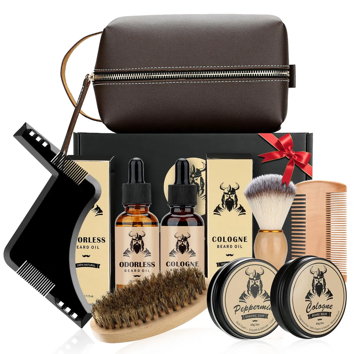 Exreizst Kit Barba per Uomo,Regalo Cura della barba Uomo Completo Professionale per Marito Papà -con2Olio per la crescita della barba, balsamo, pennello, pettine,sapone barba, custodia regalo uomo