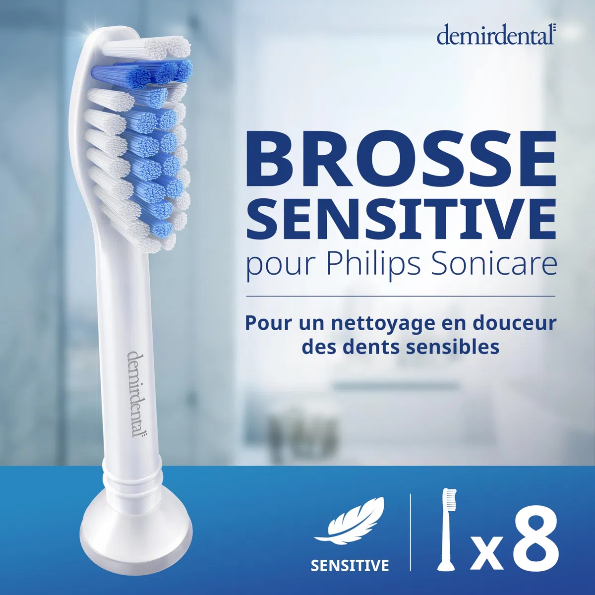 8 Pack demirdental compatible pour Philips Sonicare Têtes de brosse de rechange, Sensible, Blanc, remplace HX6058