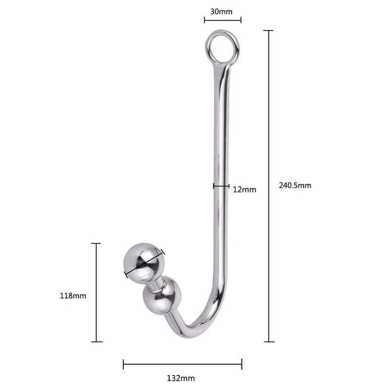 Bondage Masters Crochet de bondage double boules en acier anal/vaginal, Rope Master, argenté