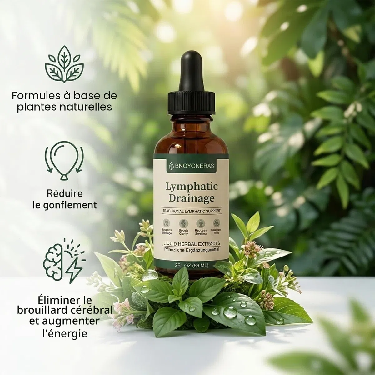 Goutte Drainage Lymphatique, Lymphatique Gouttes, Lynae Drainant Lymphatique, 100% naturel, hautement dosée, végétalien, drainage lymphatique pour hommes et femmes, 60 ml（3） (2pc)
