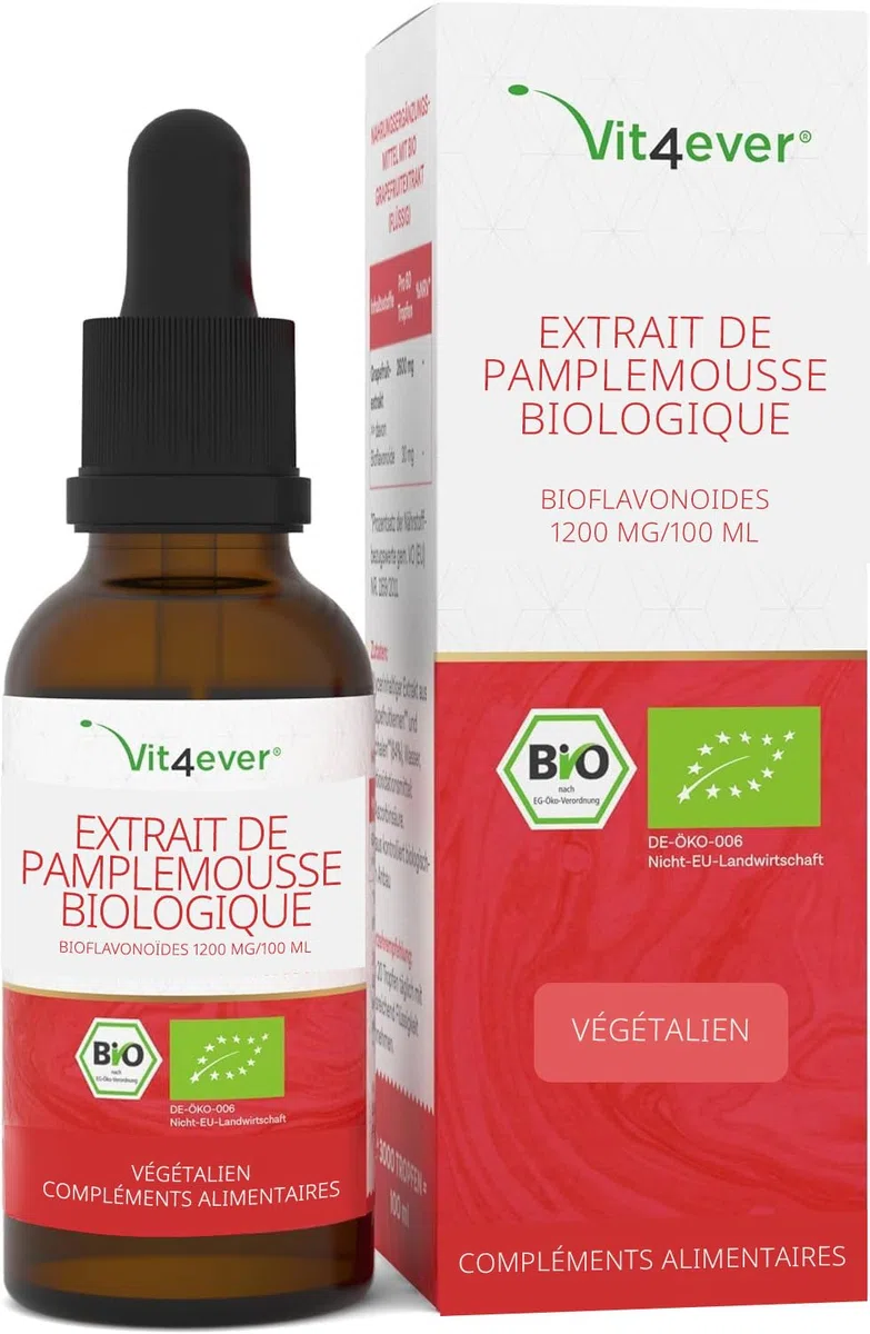 Extrait de pamplemousse bio - Hautement dosé avec 1200mg de bioflavonoïdes / 100ml - Premium : Extrait de pépins et d'écorce de pamplemousse - Certifié biologique - Testé en laboratoire