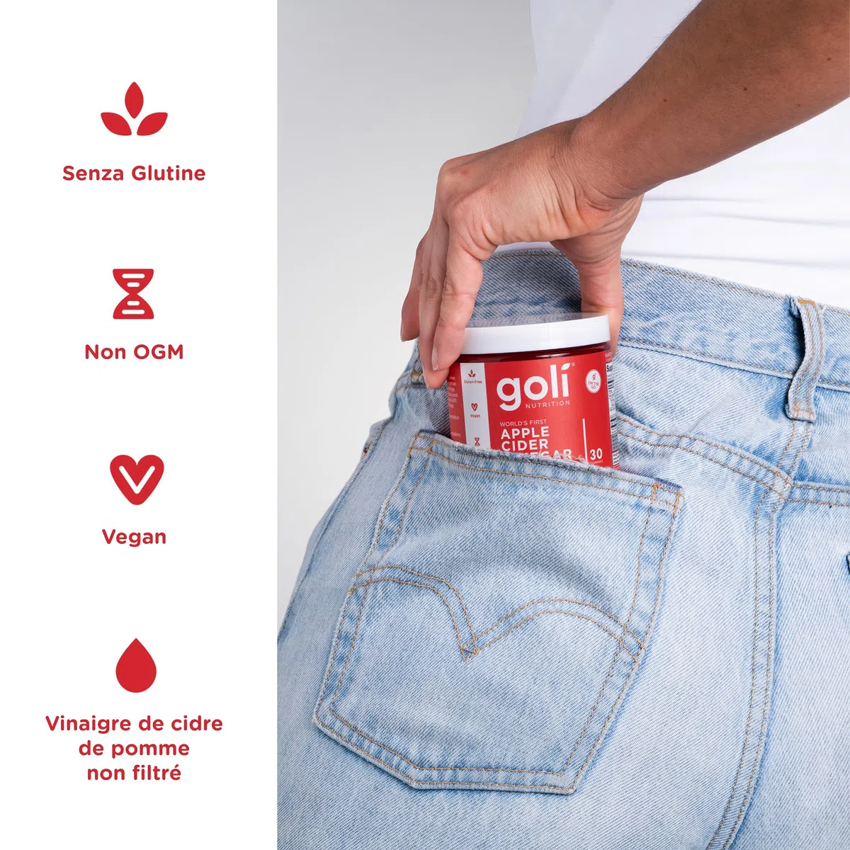Goli Nutrition, Apple Cider Vinegar Gummies (Gommes au Vinaigre de Cidre), 500mg, 60 Gommes végétaliennes, Sans Gélatine, Sans Gluten, Végétarien, Sans OGM