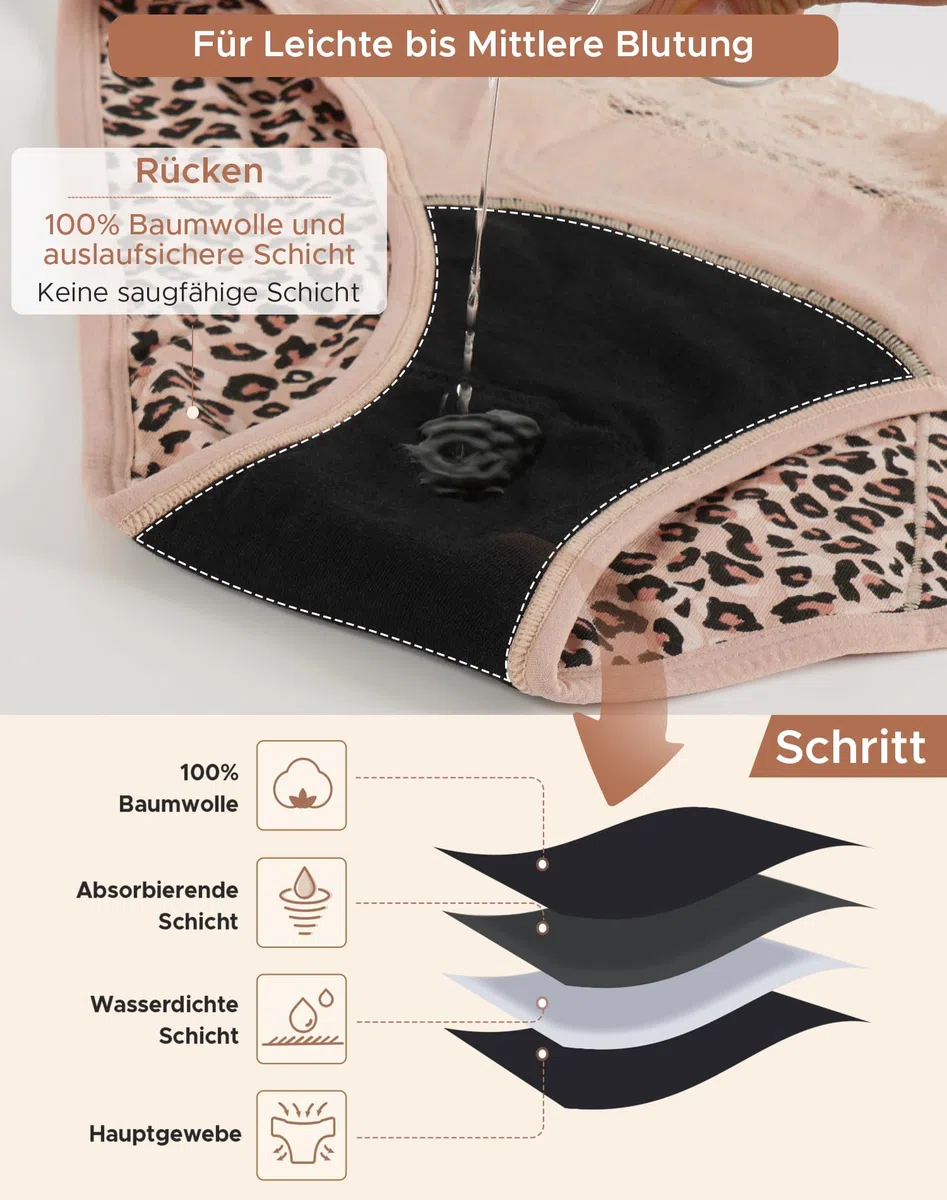 INNERSY Culotte Menstruelle Coton Dentelle Flux Léger Slip de Règle Lavable Taille Midi Lot de 3