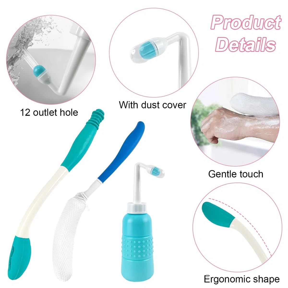 Kit D'aide à la Toilette, Lave Fesses WC, Avec Chasse D'eau, Aide à la Toilette pour Essuyer Les Fesses, Silice Essuie Fesse Aide Aux Toilettes Pince, Pince pour Ramasser Sans se Baisser