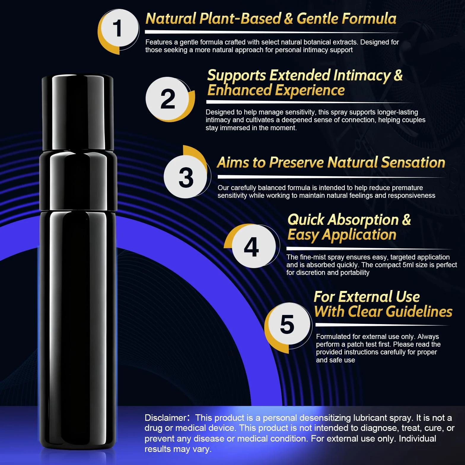Spray Retardant pour Homme - Formule Végétale Douce aux Extraits Naturels - Aide à Prolonger le Plaisir de l'Intimité - Flacon 5ml