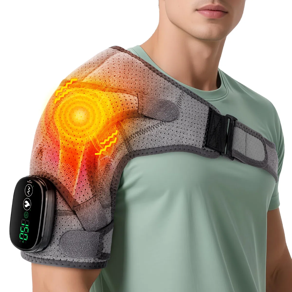 Coussin de Massage Chauffant Sans Fil pour Épaule, Attelle Chauffante avec 3 Niveaux de Chaleur et 3 Modes de Vibration, Écran Tactile, Batterie 5000mAh - Pour Épaule Gauche/Droite, Femme et Homme
