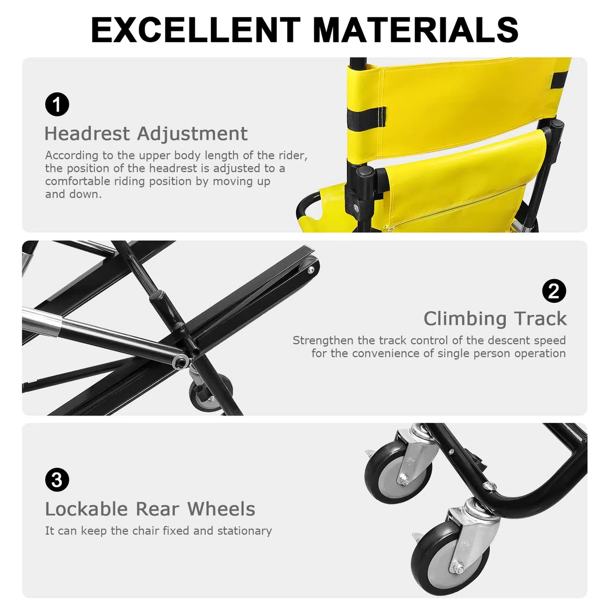 LOSCHEN Chaise d'escalier manuelle, jaune, pliable et portable pour le transfert quotidien, une personne peut soutenir une mobilité plus âgée, peut supporter une charge de 350 livres