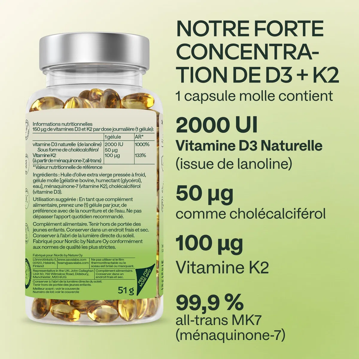 Vitamine D3 K2 avec de l'Huile d’Olive Vierge - Vitamine D3 2000 UI et Vitamine K2 MK7 100 μg pour Os, Muscles, Système Immunitaire - Vitamine D Vitamine K sans OGM, Gluten et Lactose - 180 Gélules
