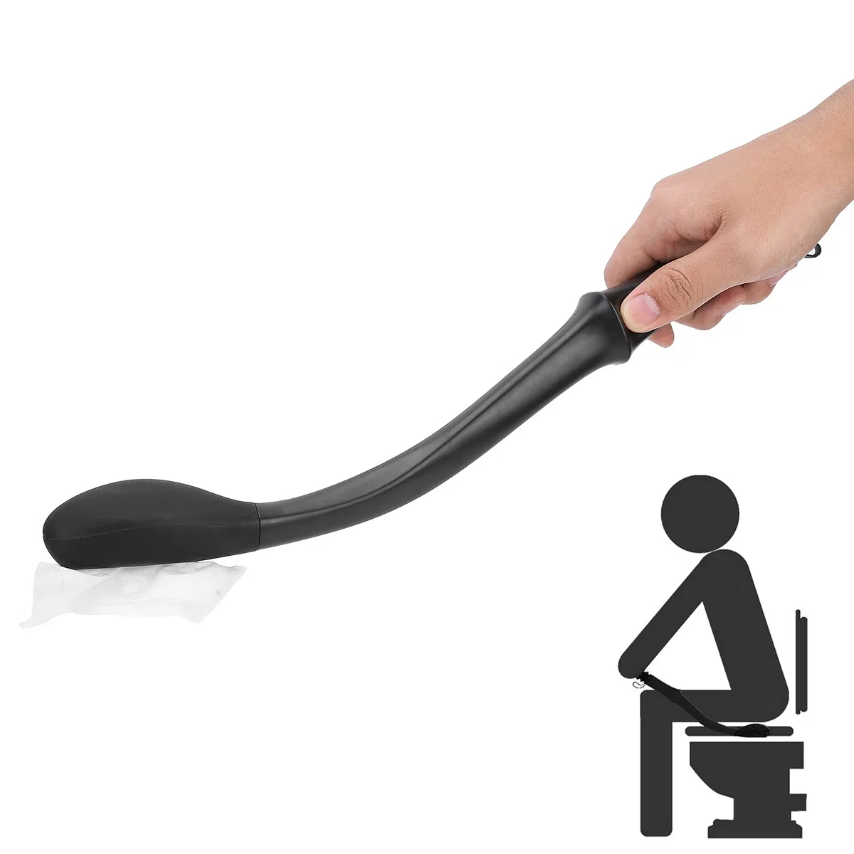Poignée d'essuyage toilette, Manche long 40 cm, Accessoire confort salle de bain, Poignée antidérapante rigide noire