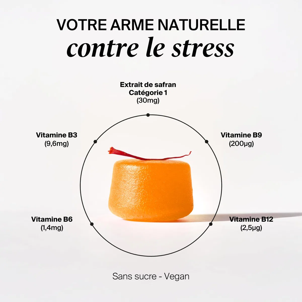 Naali Gummies Anti Stress Safran Vitamines B3 B6 B9 B12 – 60 Gommes - Fatigue, Soutien de l’Humeur, Énergie Mentale – Sans Sucre, Goût Mangue – Complément Bien-Être, Équilibre Intérieur