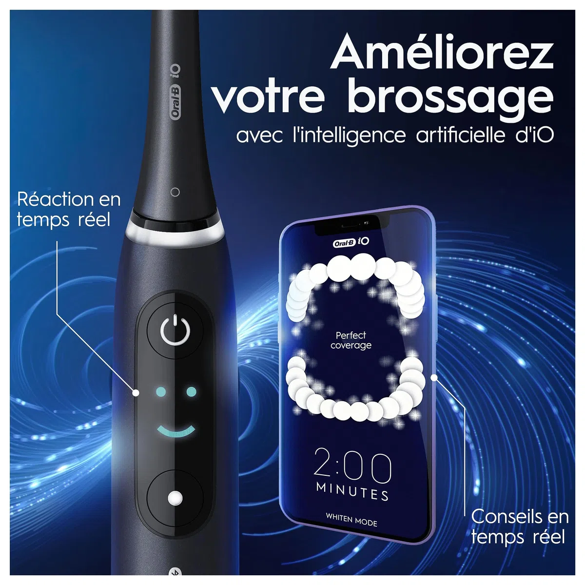 Oral-B iO 8 Brosse À Dents Électrique Noire, Un Capteur De Pression Pour Protéger Les Gencives Sensibles, Des Accessoires, 2 Brossettes De Rechange, 1 Chargeur, 1 Étui De Voyage, Emballage En Carton