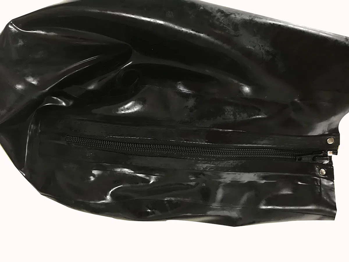 MFMYEE Masque en latex avec bandeau, couvre-chef SM en latex, masque de bondage pour jeux de rôle, masque d'Halloween (fermeture éclair au dos). (M)
