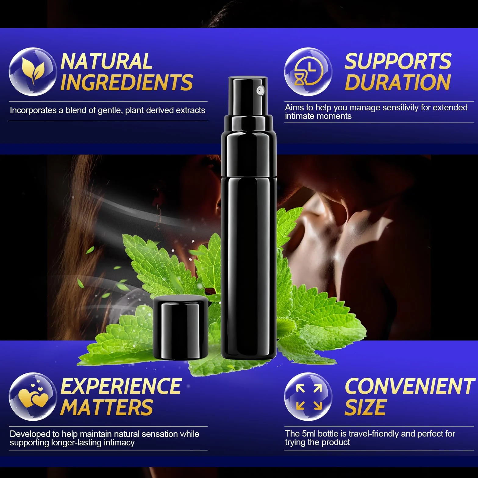 Spray Retardant pour Homme - Formule Végétale Douce aux Extraits Naturels - Aide à Prolonger le Plaisir de l'Intimité - Flacon 5ml