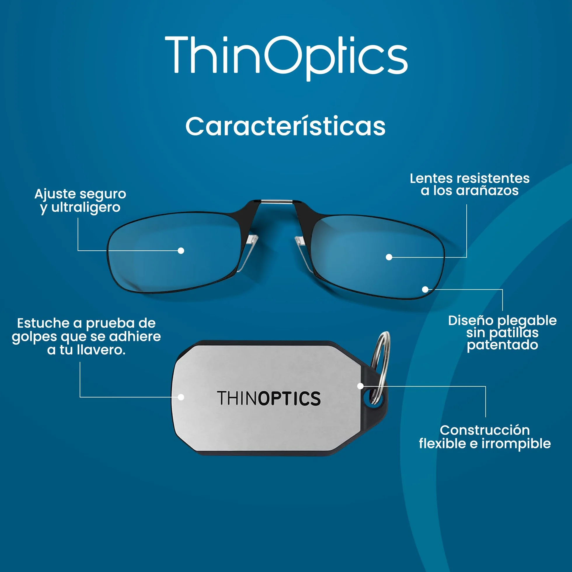 ThinOptics Lunettes De Lecture Avec Étui Porte-clés - Unisexe Homme Femme - Lunettes De Lecture Compactes, Pliables Et Légères Avec Technologie Flex-fit