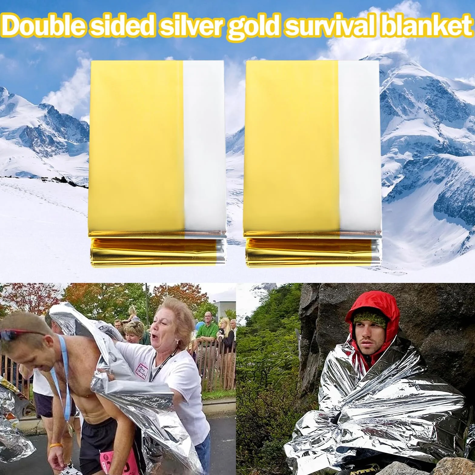 5 Couvertures de Survie Thermique Urgence (130 x 210 cm), Couverture d'urgence pour l'extérieur, Idéal pour Camping, Randonnée, Premiers Soins