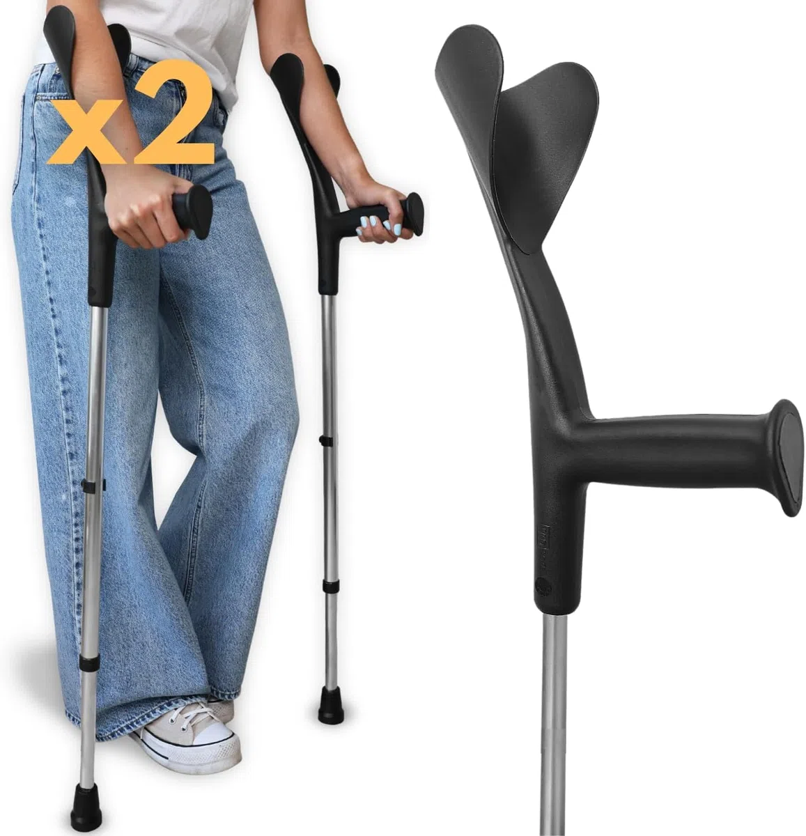 OrtoPrime PACK x2 PAIRE - Béquilles Médicales Adultes Réglables en Aluminium - Canne Anglaise avec Embouts Antidérapants - Béquilles pour Adultes Anatomiques et Durables.