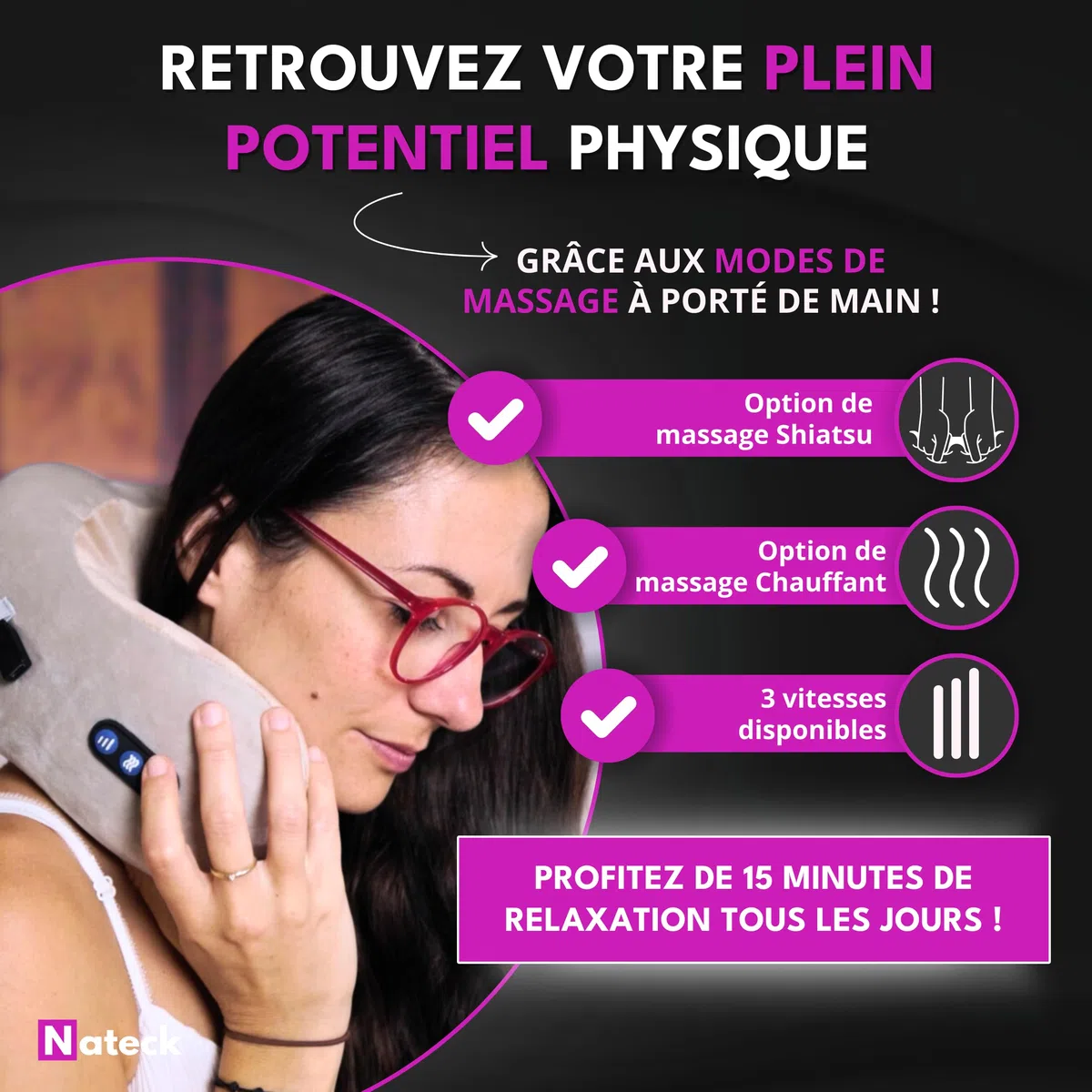 Masseur cervical et cou | Coussin de massage chauffant idéal pour les cervicales douloureuses, appareil collier de massage idéal pour voyage en avion et relaxation Idéal cadeau original homme/femme
