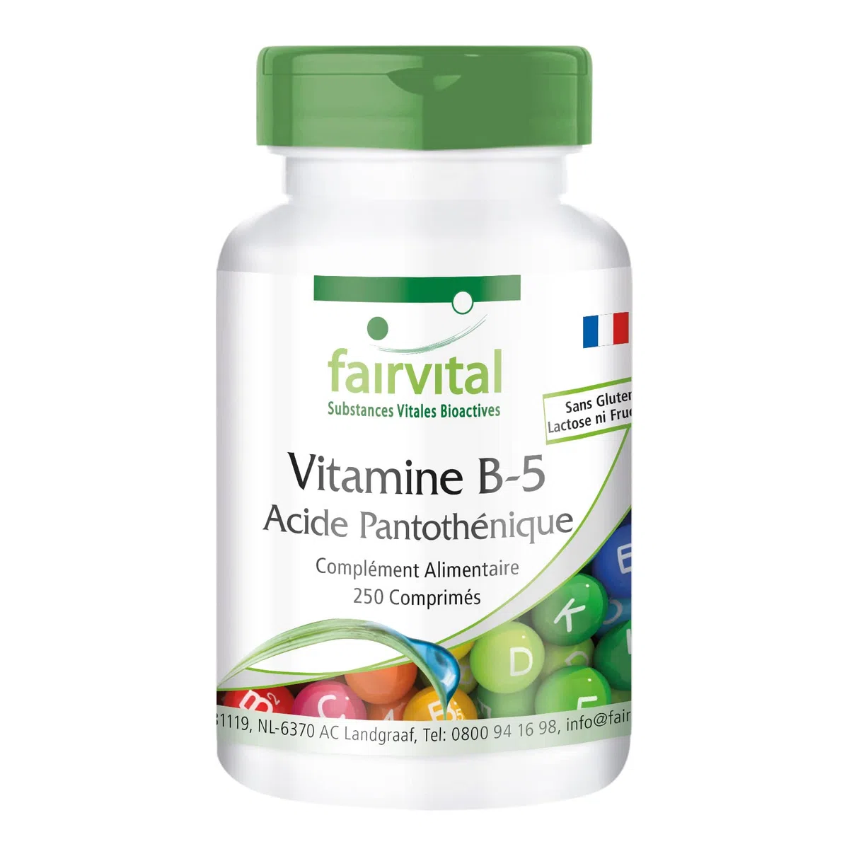 fairvital Vitamine B5, 250 comprimés, faciles à avaler, hautement dosés (200mg d'acide pantothénique), VÉGÉTALIEN, Fabriqué en Allemagne