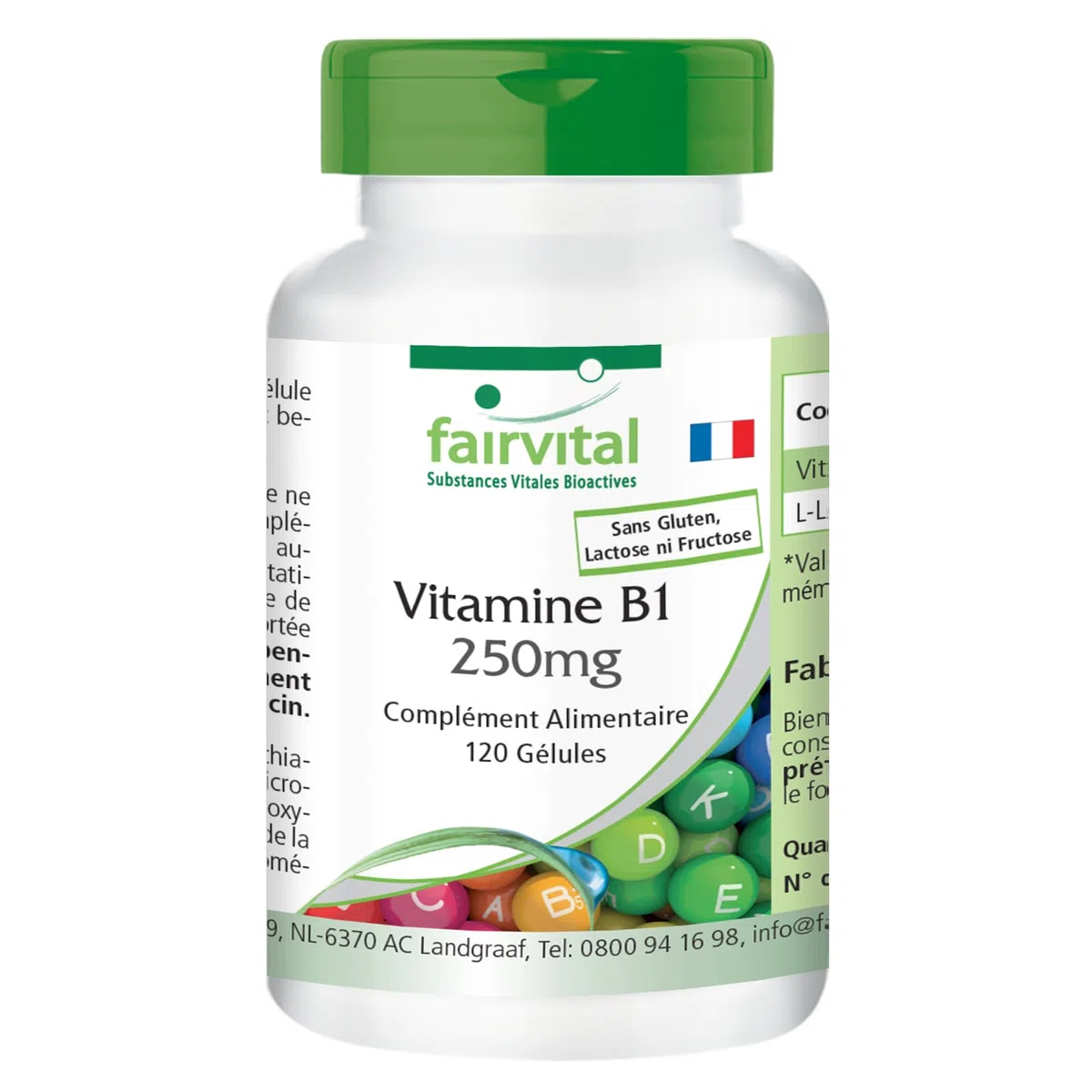 fairvital Vitamine B1 (thiamine) 250mg, 120 gélules, faciles à avaler, qualité contrôlée et hautement dosées, 100% végétaliennes, fabriquées en Allemagne