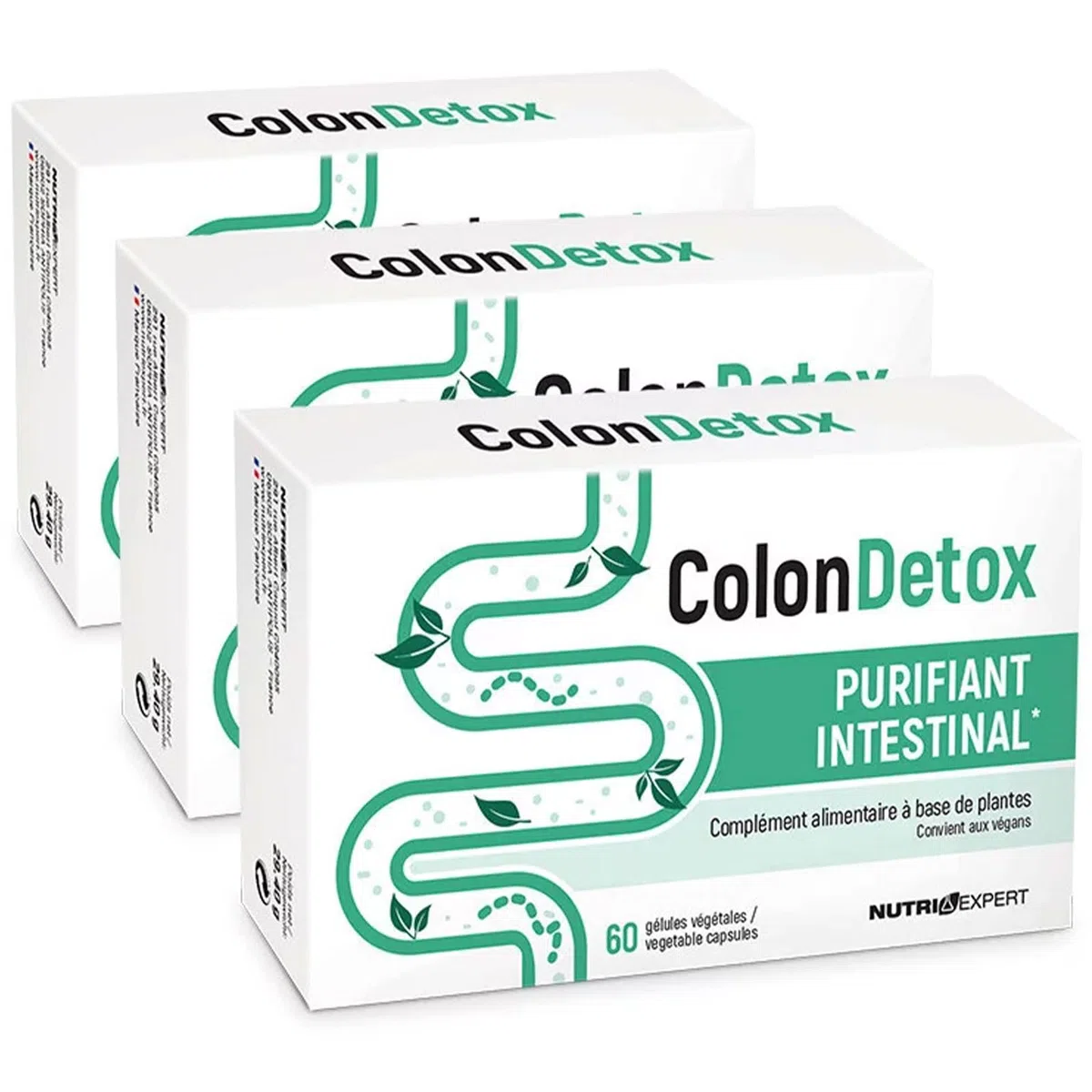 NUTRI EXPERT - Colon Detox - Complément alimentaire à base de plantes - Purifie et détoxifie le côlon - Améliore le confort intestinal & facilite la digestion - Vegan - Lot de 3 produits
