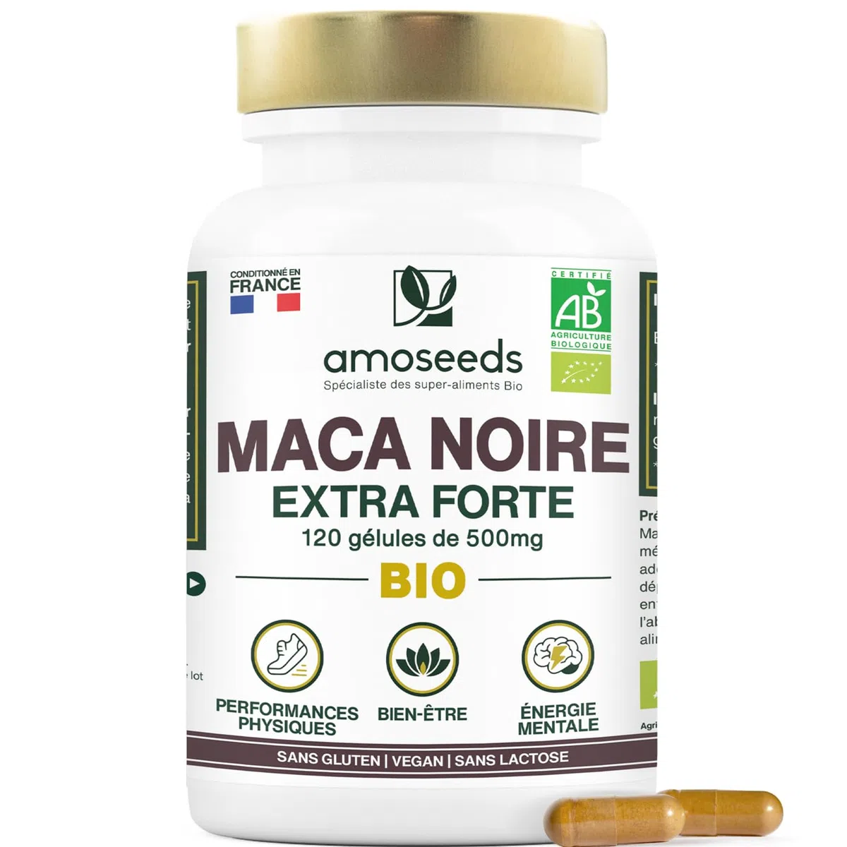 Maca Noire BIO du Pérou | Extra Fort 10 000mg par jour | 120 gélules vegan | Régulateur Hormonal, Détente, Énergie | Qualité Supérieure pour Sommeil,Stress