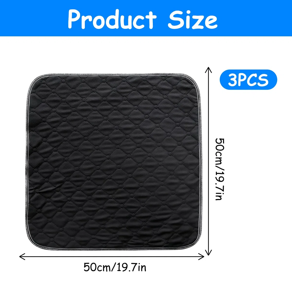 Lot de 3 Tapis d'Incontinence Lavables 50x50 cm Coussinets Incontinence Adulte Réutilisables Coussin de Protection Antidérapant pour Fauteuil Roulant, Lit, Canapé et Voiture