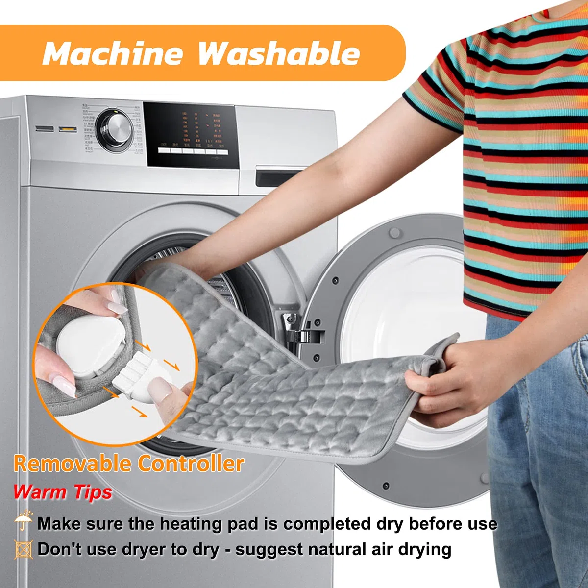 Coussin Chauffant, Coussin Chauffant éLectrique Avec ArrêT Automatique et Coussin Chauffant à 6 Niveaux de TempéRature - Lavable en Machine (Gris Argent, 30x60 cm)