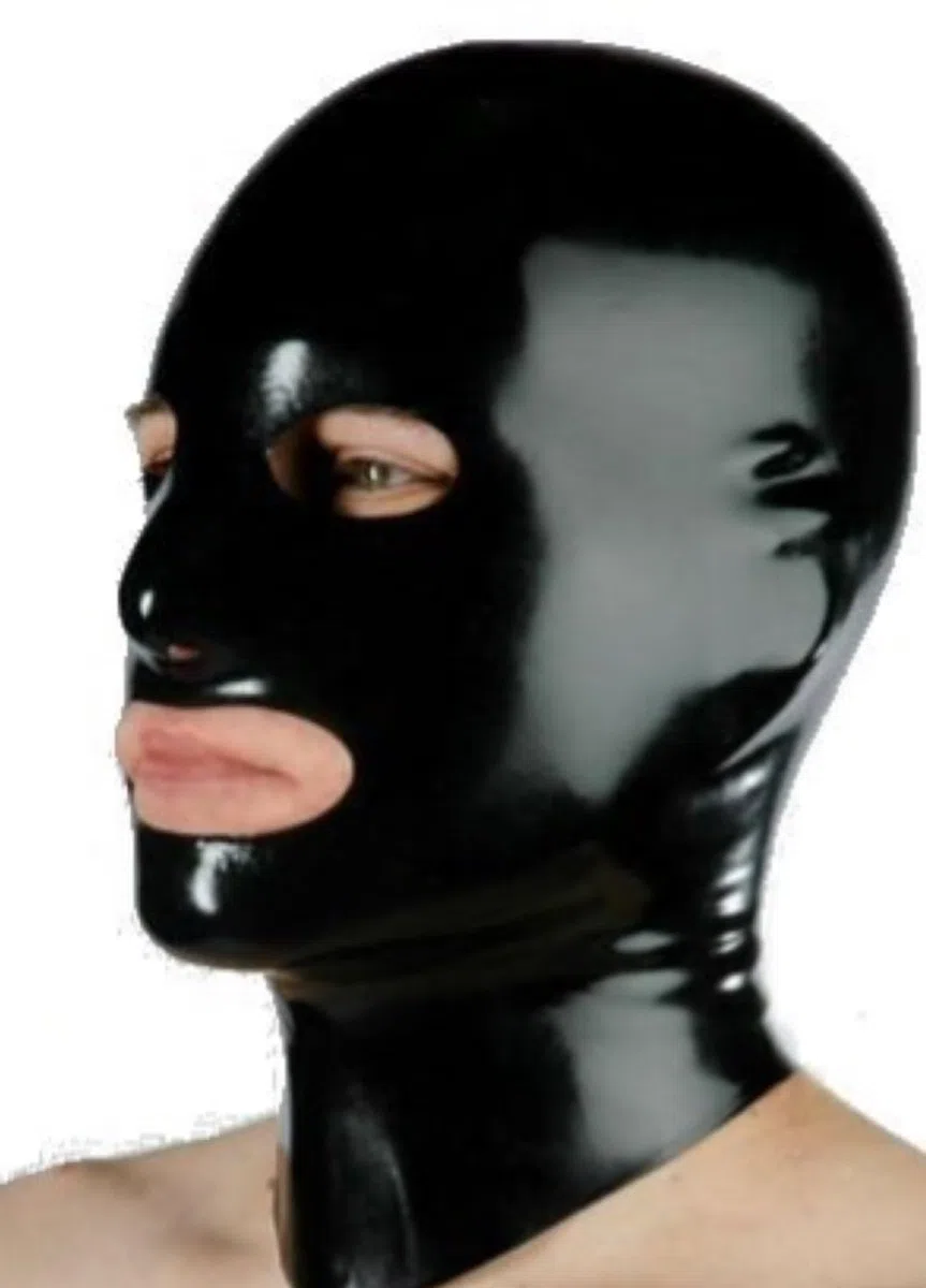 Cagoule en latex, masque en latex, latex hood with zipper (Large)