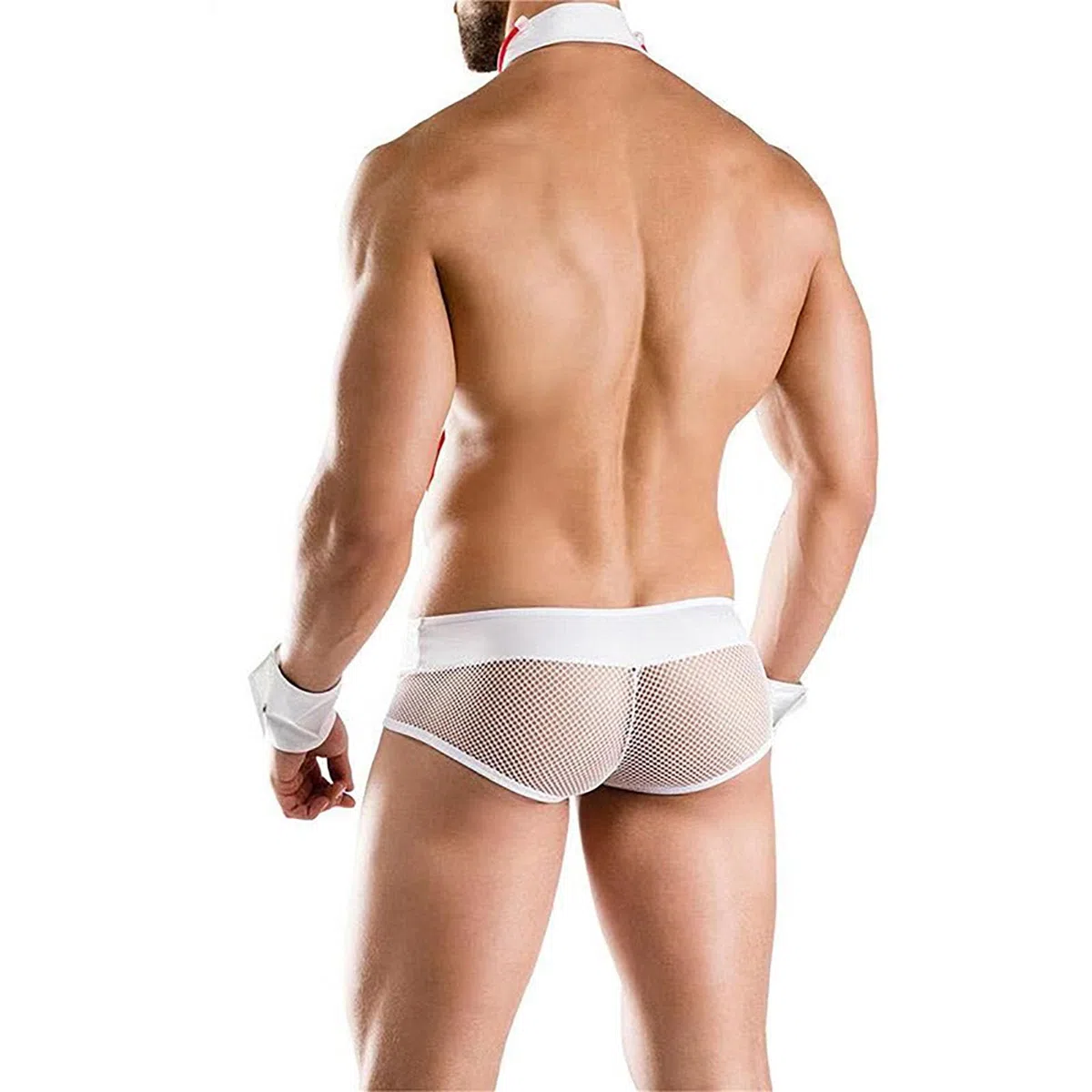 4 Pièces Costume D'Infirmière Homme Cosplay Blouse De Médecin Sexy Boxer Mesh Transparent Erotique Jeu De Rôle Ensemble Lingerie Hot avec Stéthoscope Cravate Clubwear Drôle Adulte