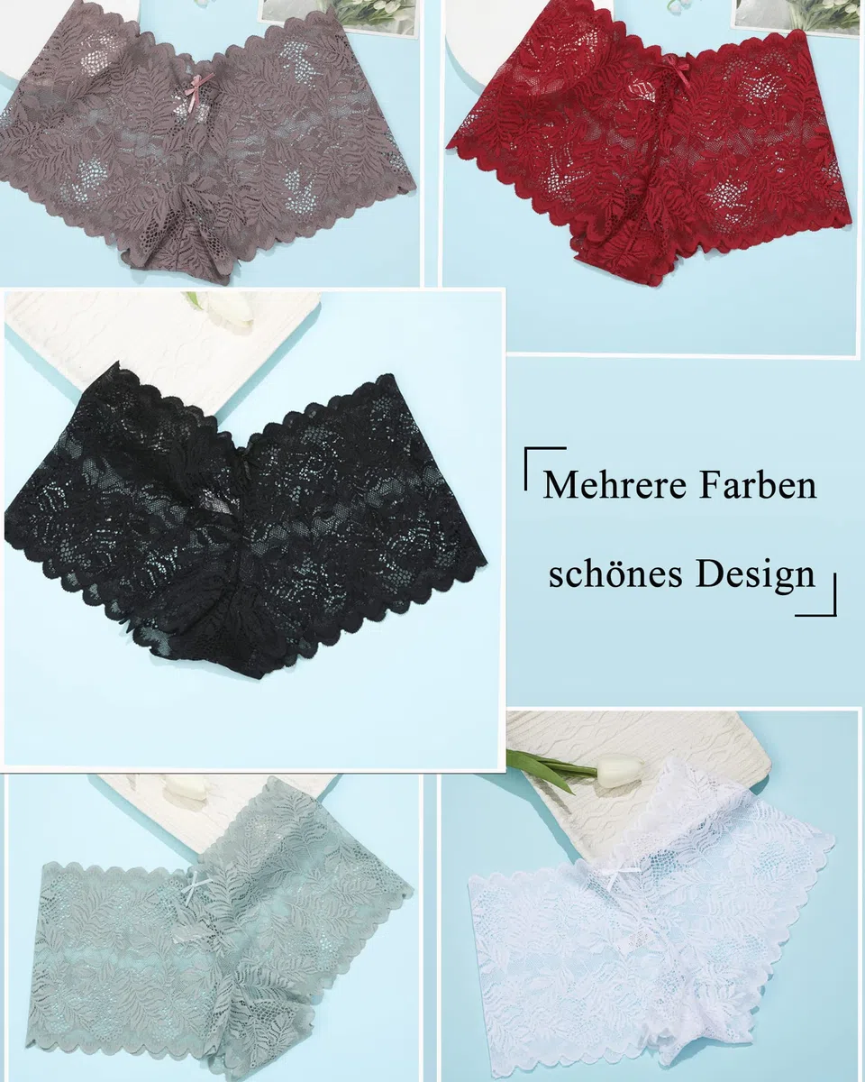FINETOO Lot de 5 Culottes pour Femmes Lingerie Sexy en Dentelle pour Femmes Culottes Douces et Confortables Boxers Taille Basse Lingerie Lot Multiple S-XXL