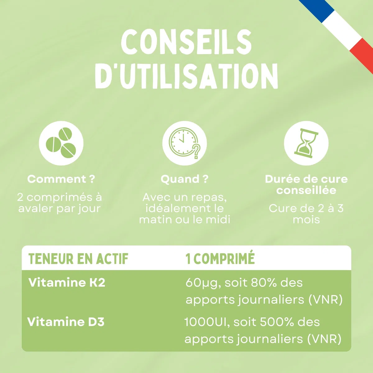 La K2-90 Comprimés à Croquer Citron Vert - Os, Dents & Immunité - Calcium - 45 Jours
