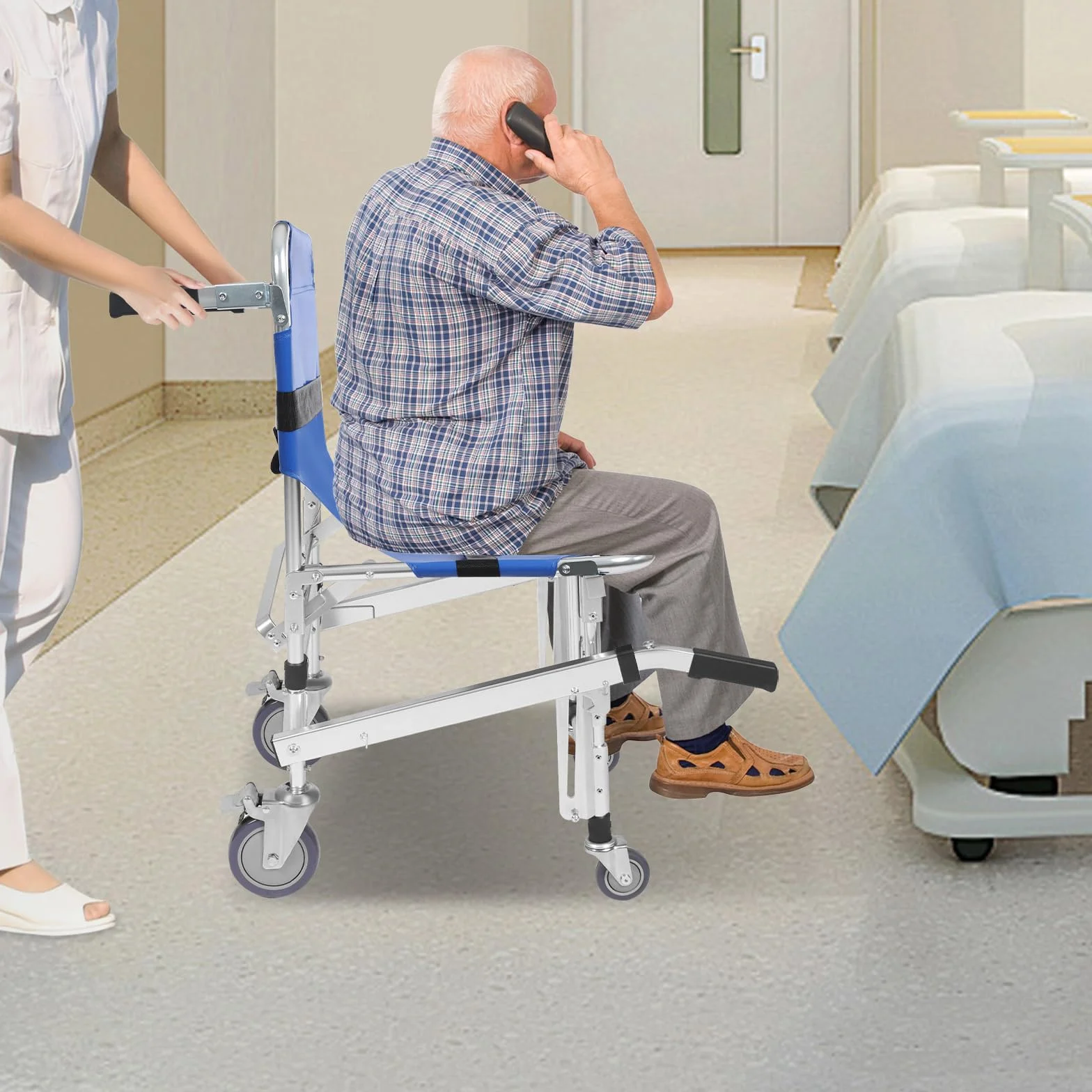 MINRS EMS Chaise d'escalier ambulance de pompier Chaise d'évacuation pliable Capacité 160 kg pour le transfert de patients ou de personnes à mobilité réduite