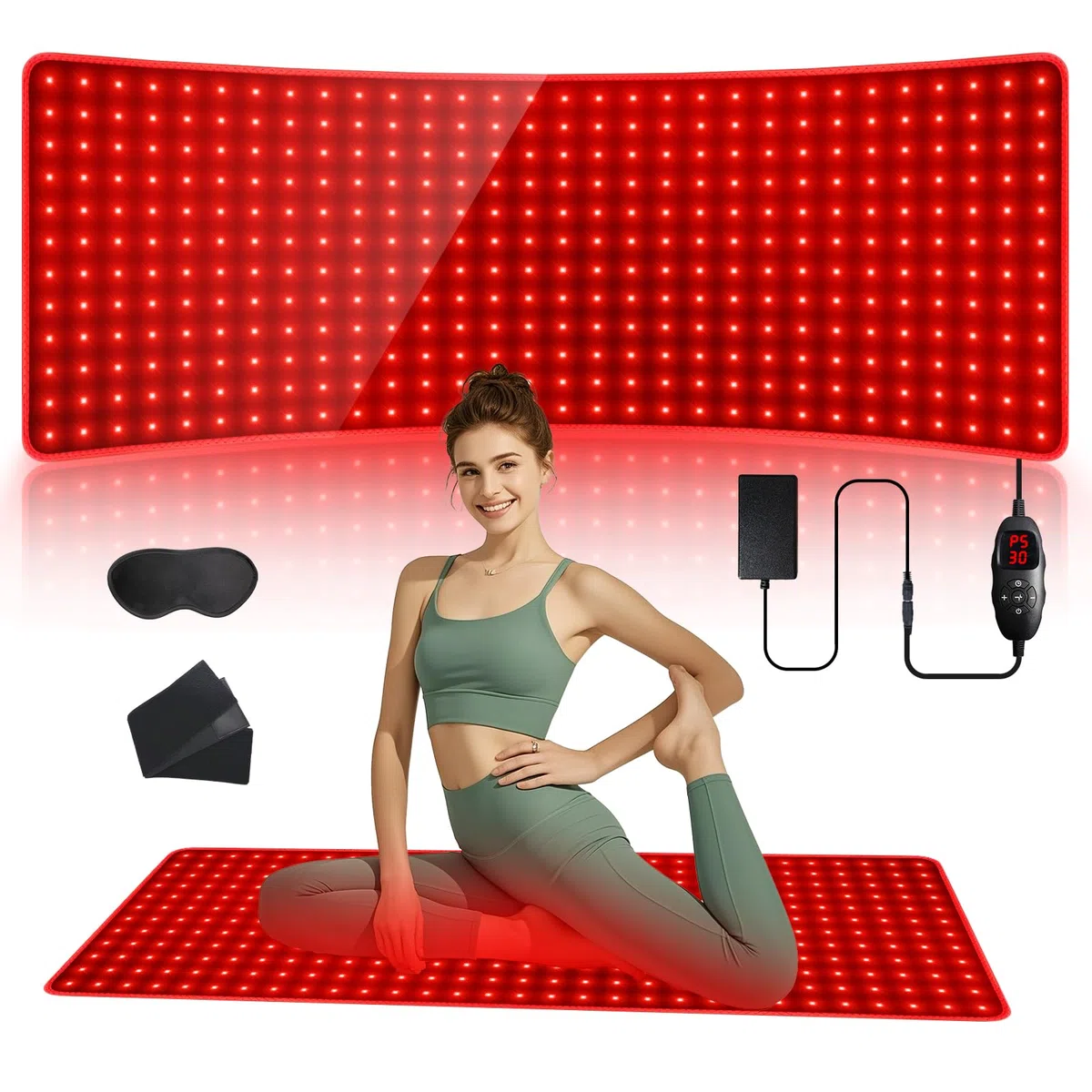 Tapis lumineux rouge pour le corps, 360 LED, pavé lumineux flexible proche infrarouge, 660 nm et 850 nm pour le dos, le ventre et les genoux, 9 minuteries et 5 niveaux de luminosité, 3 modes