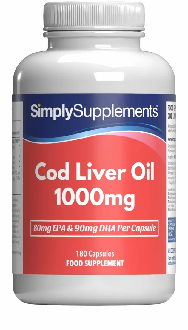 Huile de Foie de Morue 1000mg - 180 Gélules - 2 mois de bienfaits - SimplySupplements.
