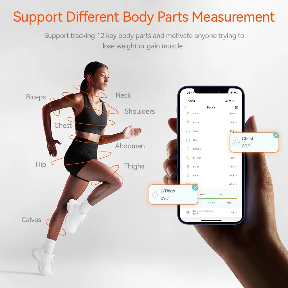 Mètre Ruban Connecté Premium – Affichage LED HD, Rechargeable USB, Précision 0,1 cm – App Mobile Fitdays – Mesure Corps, Sport & Fitness (Biceps, Taille, Hanches, Cuisses, Mollets…)